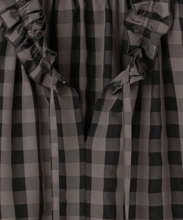 23区 L 【WEB&一部店舗限定】ブロックチェック フリル ブラウス モノトーンチェック