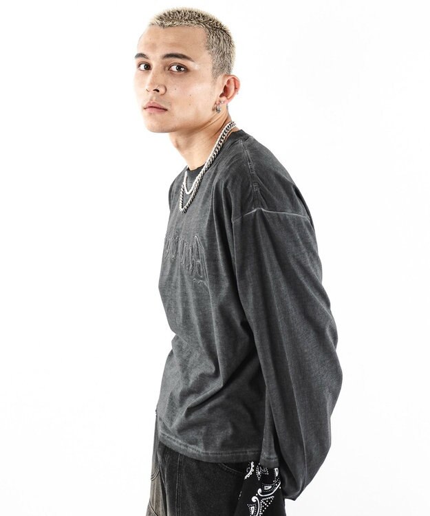 WEGO 【ユニセックス着用ITEM/MLサイズ展開】コールドダイダメージアップリケT（LS） スミクロ