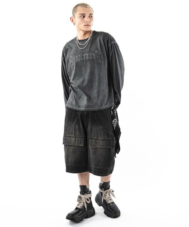 WEGO 【ユニセックス着用ITEM/MLサイズ展開】コールドダイダメージアップリケT（LS） スミクロ