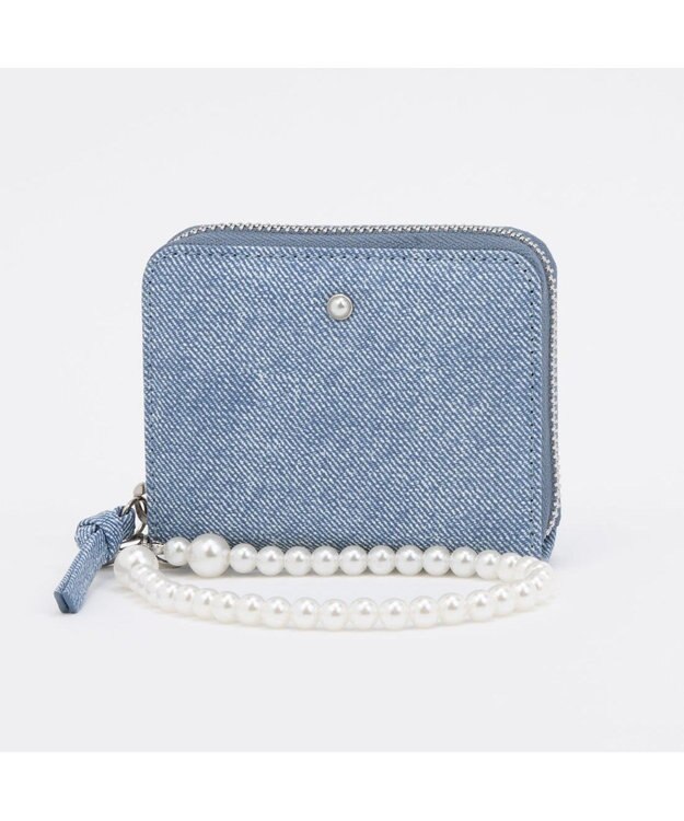 UNBILLION ペルケ perche / パール調ストラップ・ジャバラカードウォレット ライトブルー