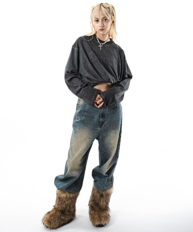 WEGO 【ユニセックス着用ITEM/MLサイズ展開】コールドダイダメージアップリケT（LS） スミクロ