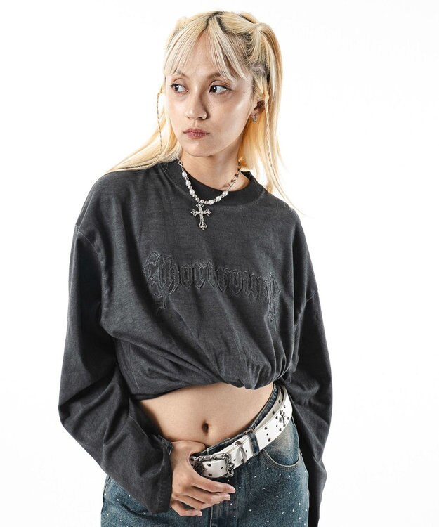 WEGO 【ユニセックス着用ITEM/MLサイズ展開】コールドダイダメージアップリケT（LS） スミクロ