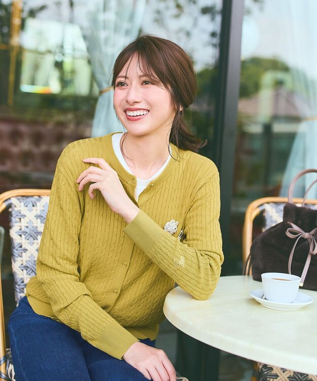 ANY SIS L ケーブルニット カーディガン シトラスイエロー