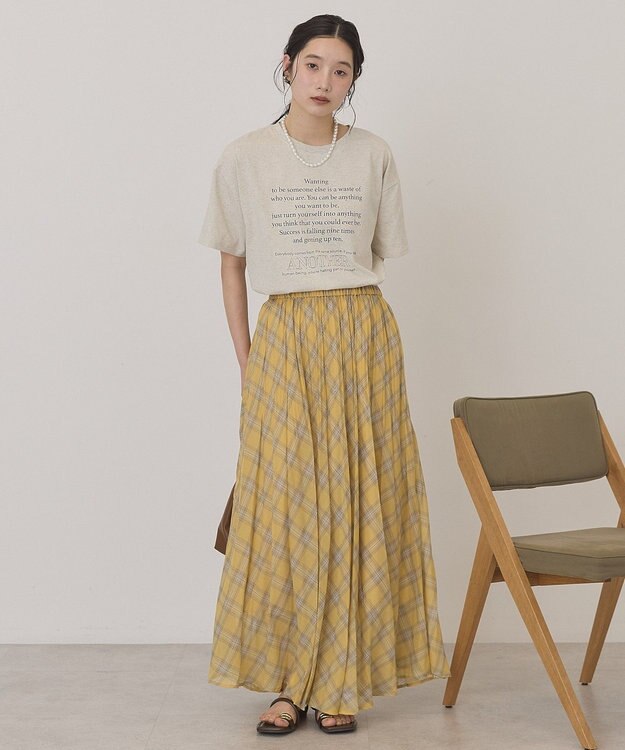 AMERICAN HOLIC 【選べる丈】チェックシアープリーツスカート Yellow