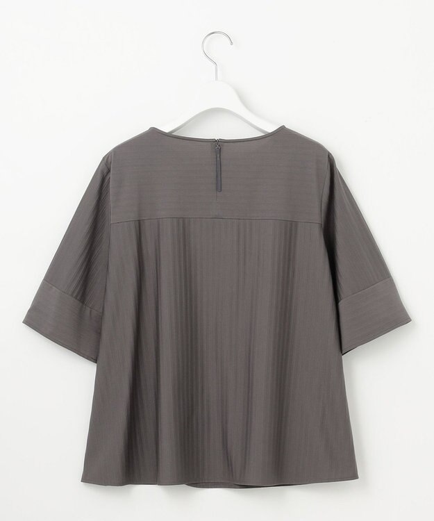 自由区 L 【洗える】ストレッチシャーティング5分袖 ブラウス スレート