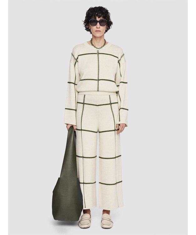 JOSEPH 【洗える】グリッド コットンシルク　キュロットトラウザーズ Oat Combo