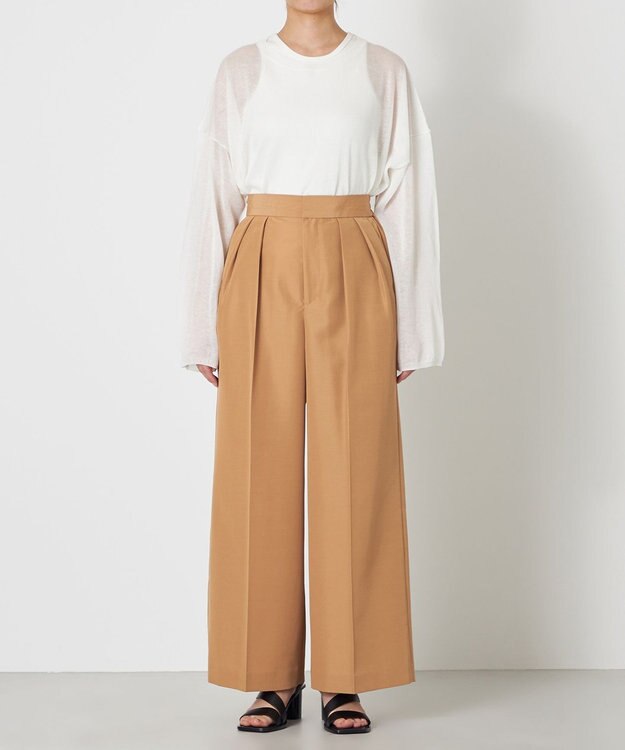 NAVE 【ReNAVE・セットアップ可/撥水加工/防シワ/ウエストゴム】ポリエステルタッサー パンツ キャメル系