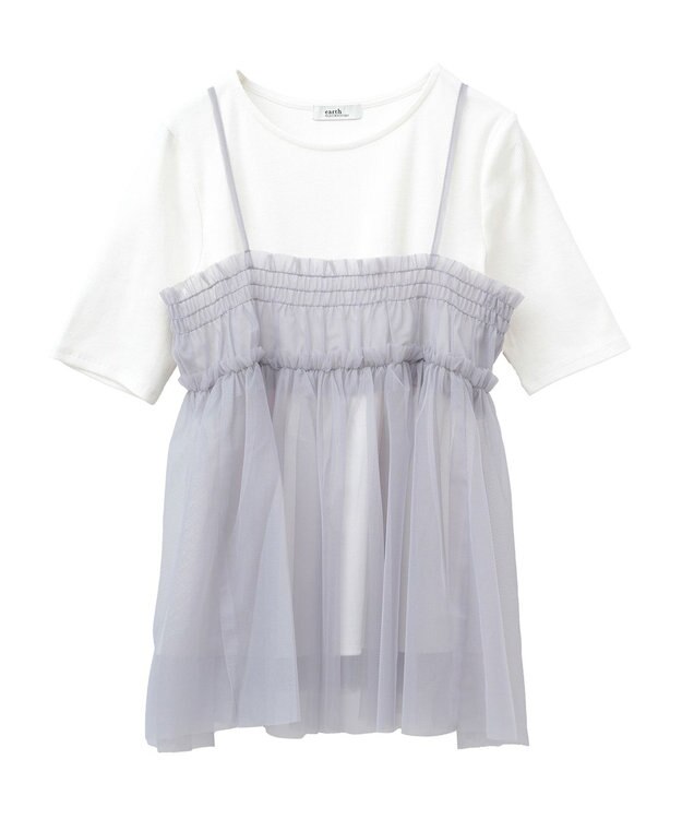 earth music&ecology ＳＥＴ２点チュールビスチェ＋リブプルオーバー Gray