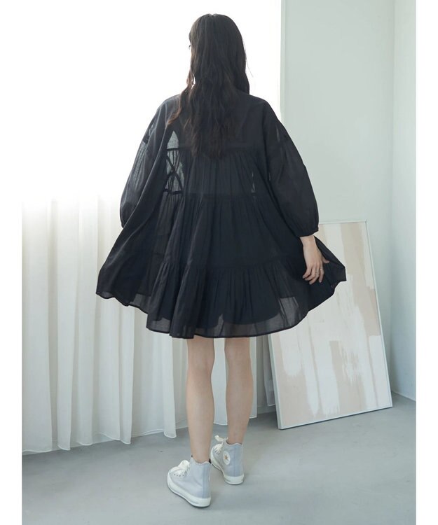 earth music&ecology コットンボイル切替ティアードチュニック Black