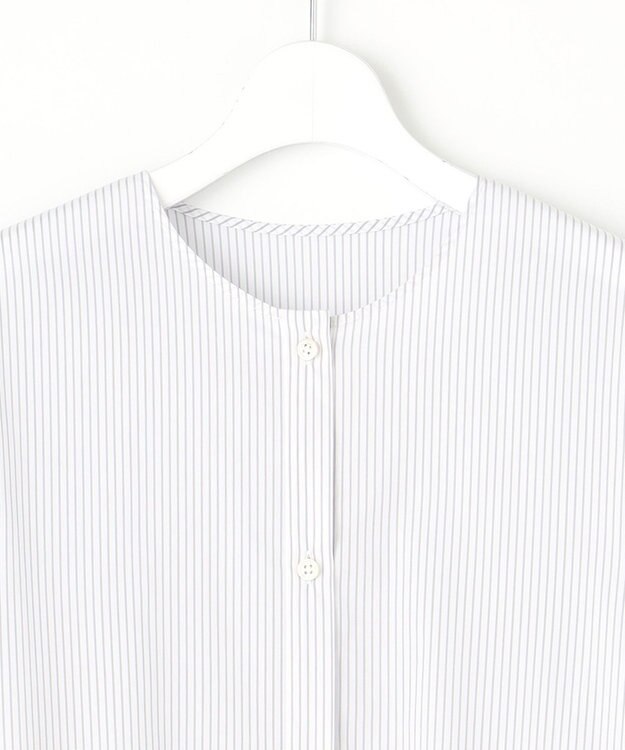 自由区 【洗える】シャーリング ブラウス グレーストライプ