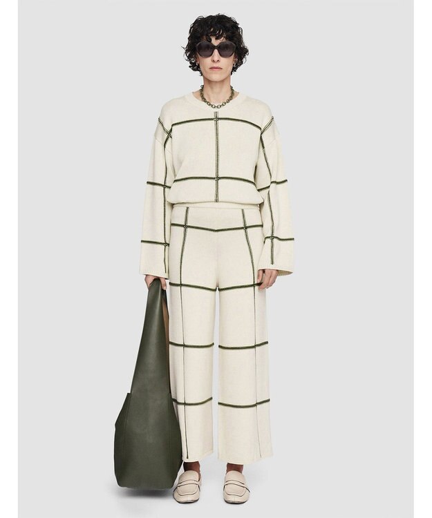 JOSEPH 【洗える】グリッド コットンシルク　キュロットトラウザーズ Oat Combo