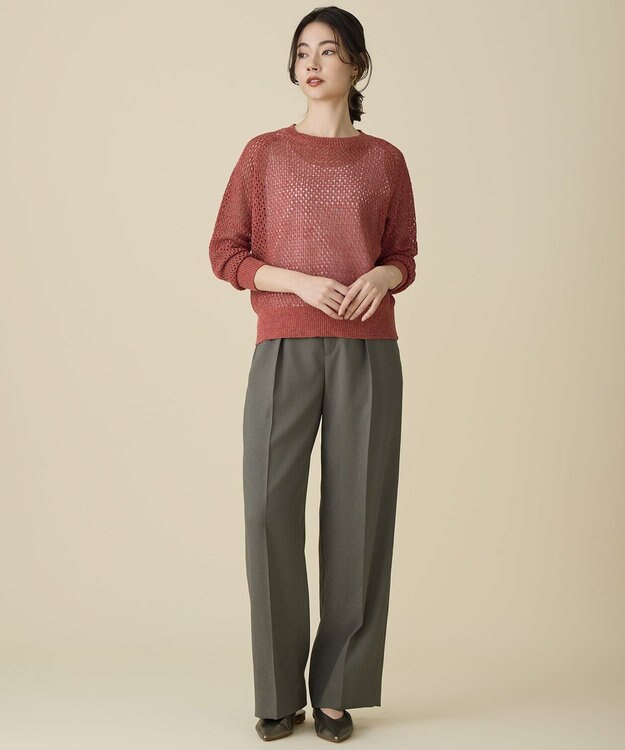 自由区 【カタログ掲載・ご好評につき新色追加・セットアップ対応】リネンライクシンセティックワイドストレート パンツ [新色]カーキ