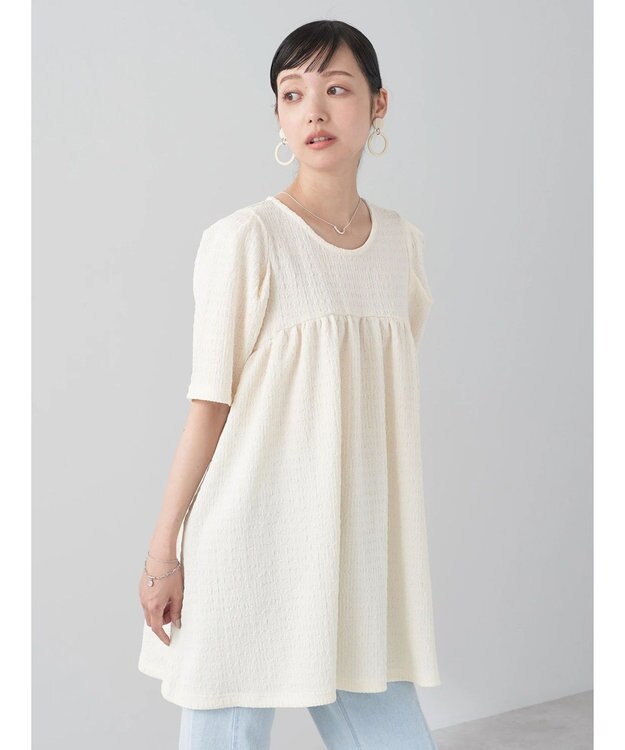 earth music&ecology ジャガードギャザーチュニック Ivory