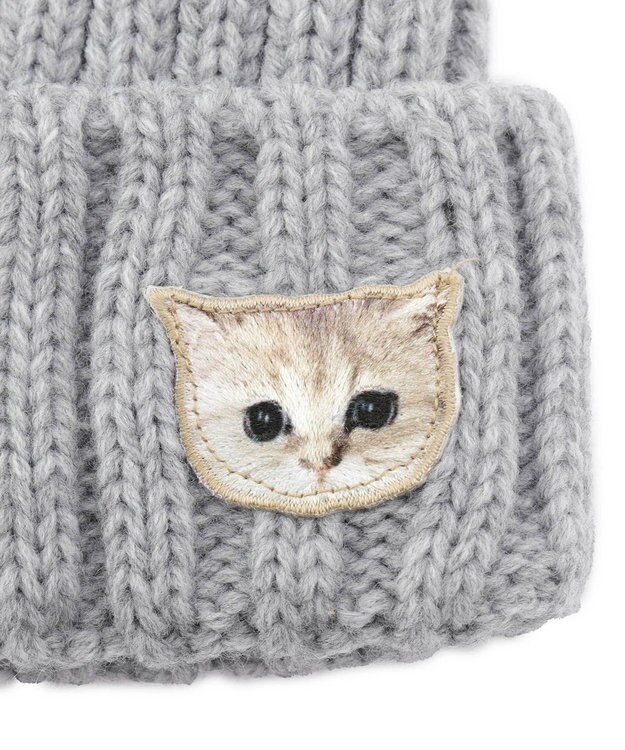 MOONBAT 【FUDGE11月号掲載】PAUL & JOE ACCESSOIRES ヌネット刺繍ワッペン付リブニット帽 グレー