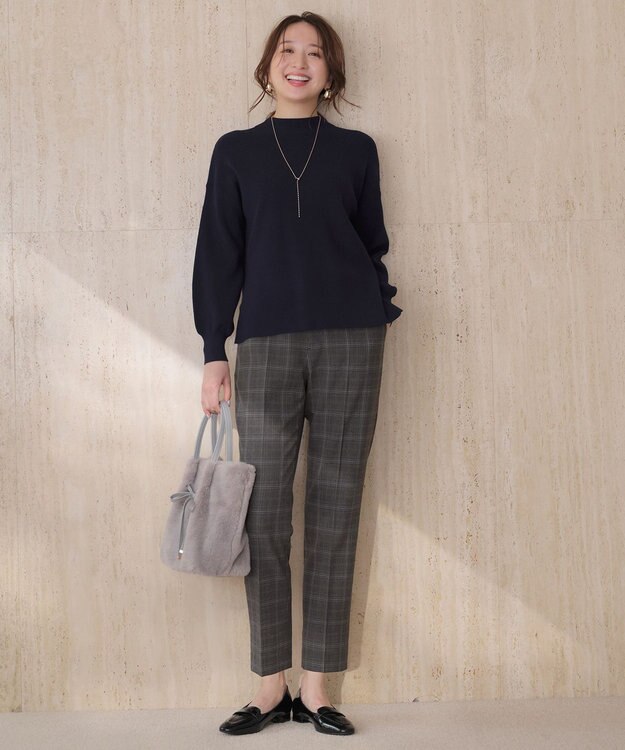 ANY SIS ビューティサーモ2WAYストレッチ テーパードパンツ グレーチェック