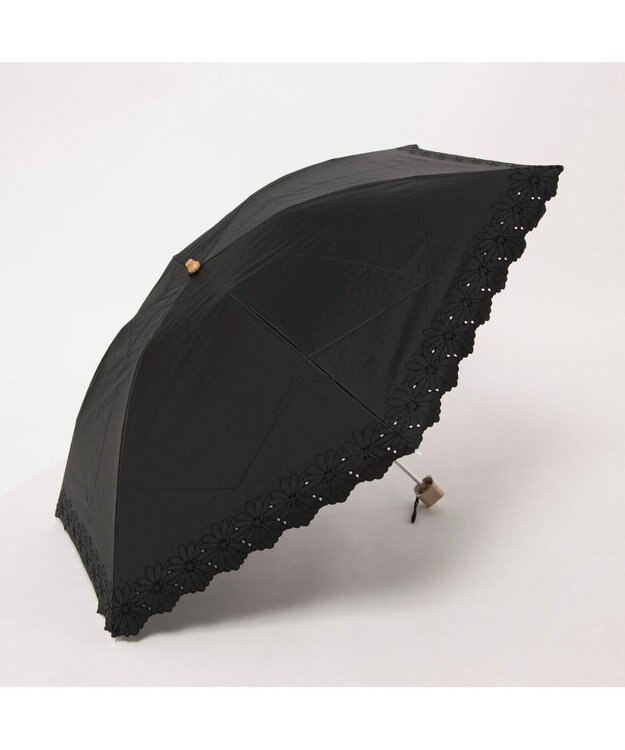 UNBILLION UV カット率99％以上  カシュネ cachenez / PUフラワーポーラー刺繍3段折りたたみ傘 ブラック