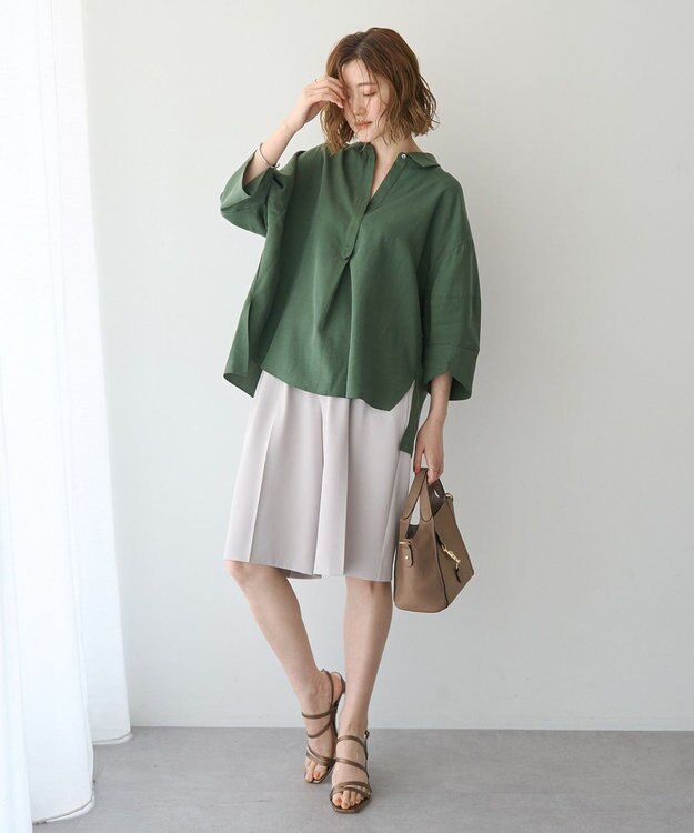 YECCA VECCA バルーン袖スキッパーシャツ Dark Khaki