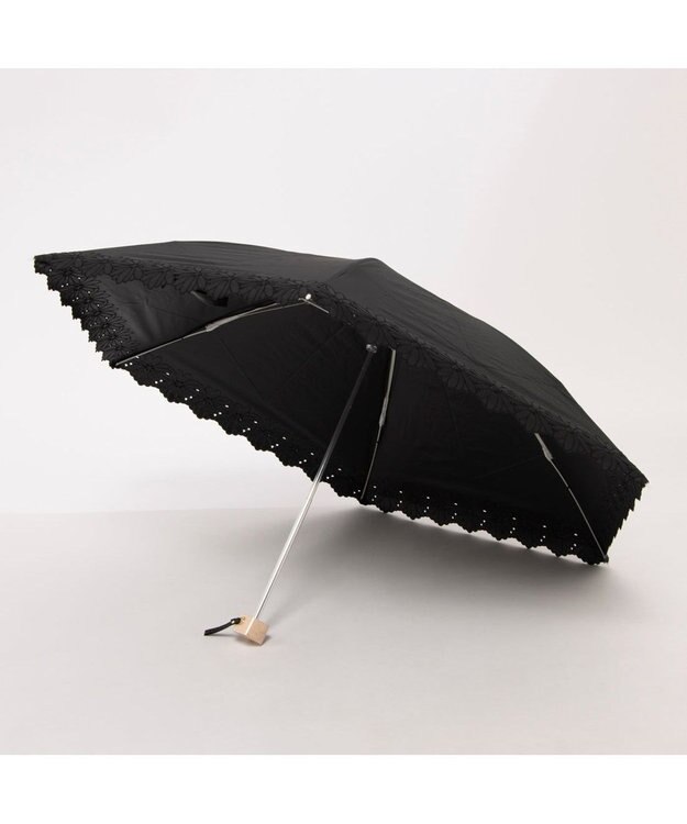 UNBILLION UV カット率99％以上  カシュネ cachenez / PUフラワーポーラー刺繍3段折りたたみ傘 ブラック