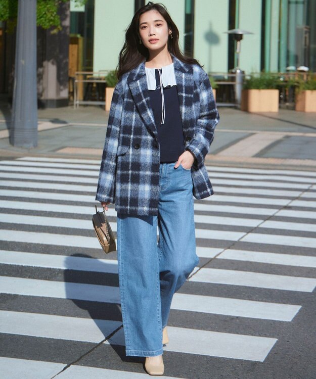 23区 【一部店舗限定】アルパカシャギーチェック コート ブルーチェック