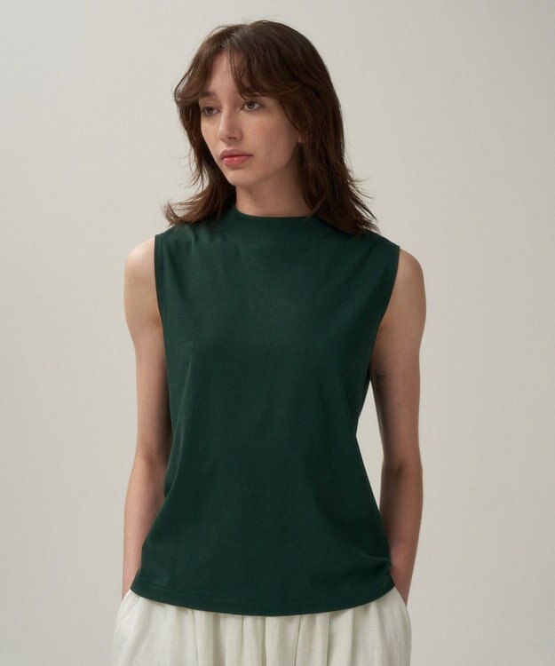 ATON DRY COTTON JERSEY | モックネックスリーブレスプルオーバー GREEN