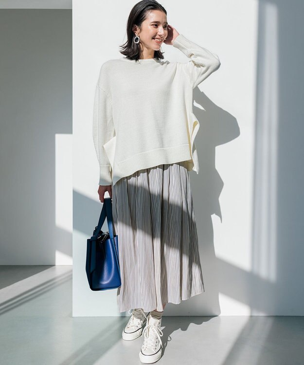 組曲 【春の新色追加】ギャザーライトデシン パンツ アイボリー系9（アイボリー×ブルーストライプ）