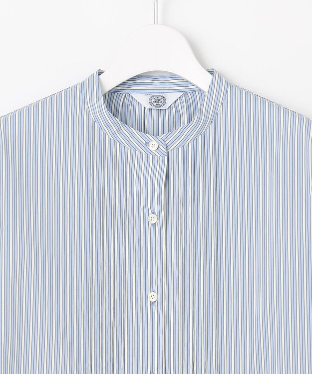 J.PRESS LADIES S 【洗える】BEZコットンナイロン ストライプ ピンタック ブラウス ブルー×イエローストライプ系1