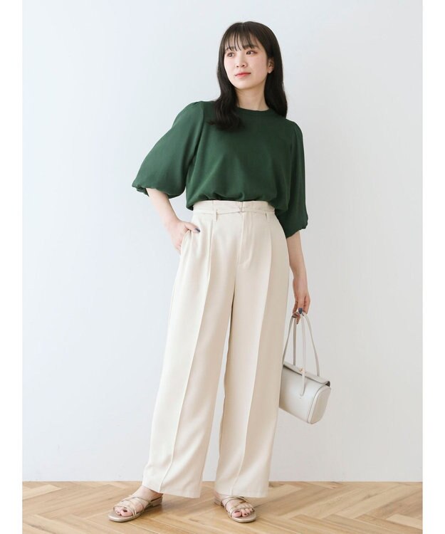 Green Parks 袖楊柳ドッキングニットプルオーバー Green