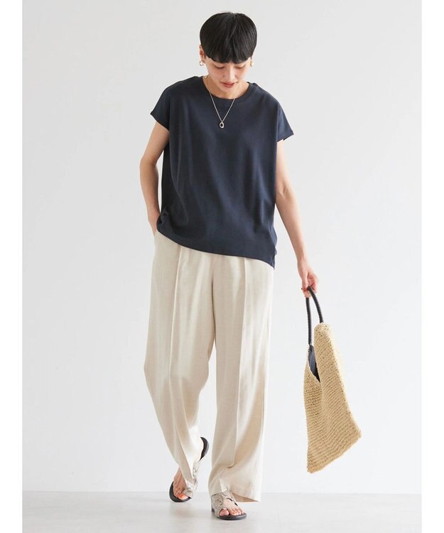 AMERICAN HOLIC キレイＣｏｔｔｏｎフレンチスリーブカットプルオーバー Navy