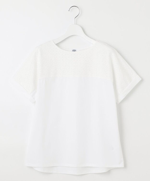 J.PRESS LADIES 【吸水速乾】レーシーコンビ フレンチスリーブ カットソー ホワイト系