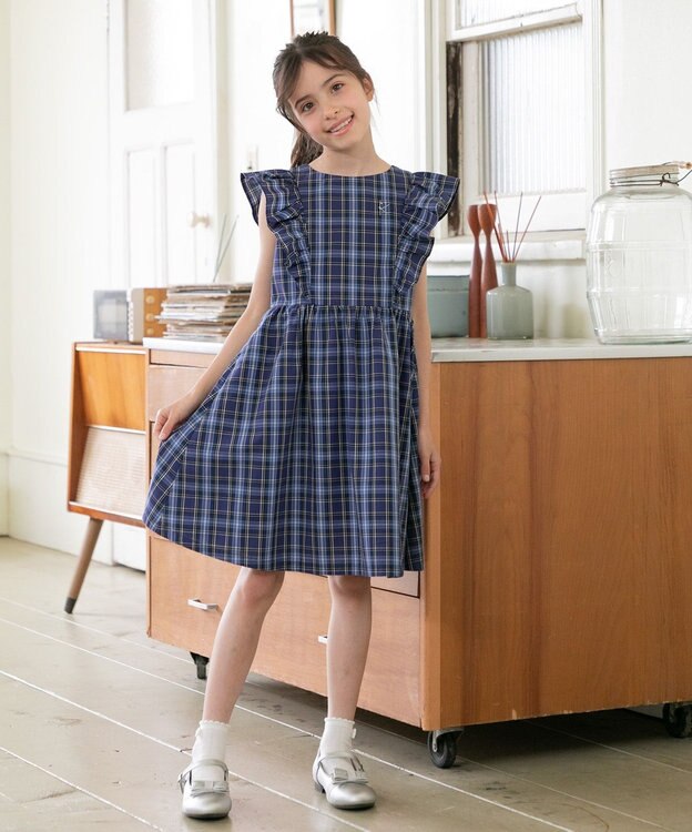 組曲 KIDS 【110-140㎝】チェックフリル ワンピース ネイビー系5