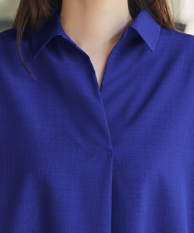 Tiaclasse 【洗える】麻ライクスキッパーシャツチュニック ブルー