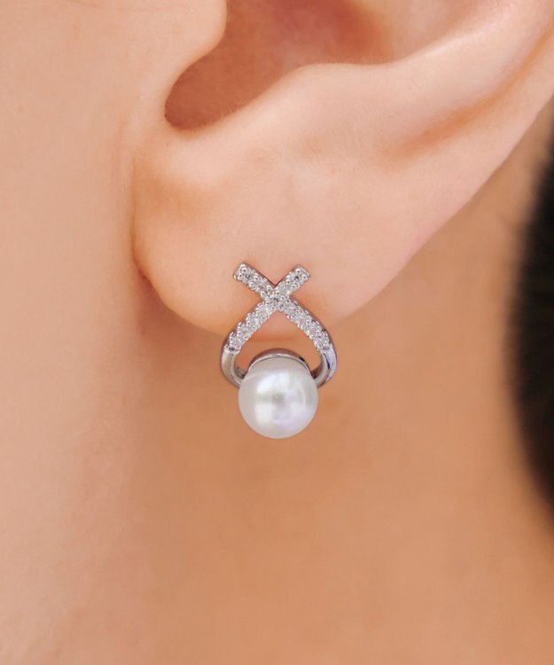 Tiaclasse 【選べる2TYPEデザイン】【金属アレルギー対応】クロスドロップピアス＆イヤリング ピアス：シルバー