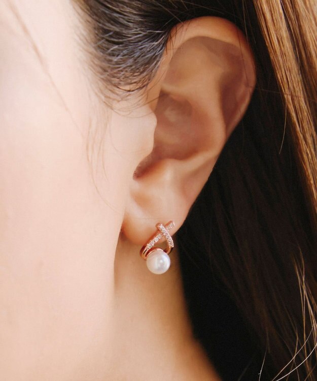 Tiaclasse 【選べる2TYPEデザイン】【金属アレルギー対応】クロスドロップピアス＆イヤリング ピアス：ピンクゴールド