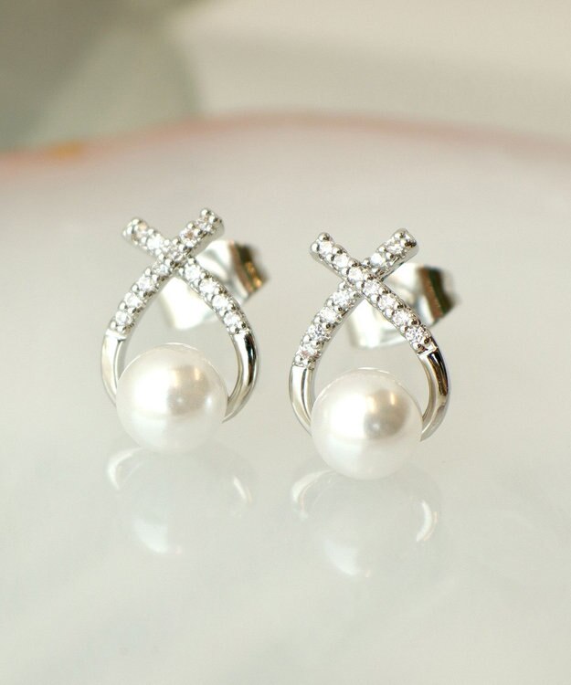 Tiaclasse 【選べる2TYPEデザイン】【金属アレルギー対応】クロスドロップピアス＆イヤリング ピアス：シルバー