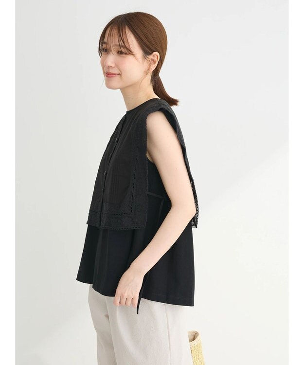 Green Parks インド綿　スクエアレース衿 Black