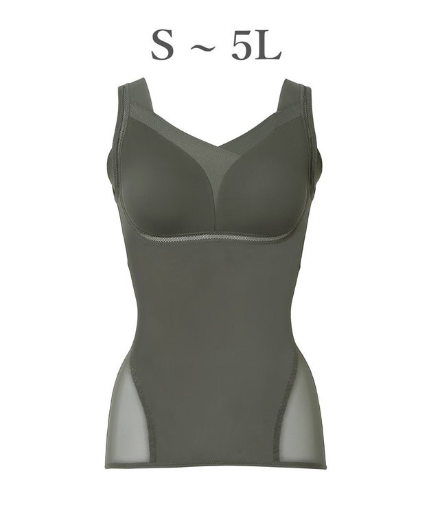 BRADELIS New York 【Yukine inc. 】ゆきねえモアソフト快適バストホールドシェイプブラキャミ24 通気性抜群 接触冷感で快適 補正 ブラトップ YH524101 カーキ