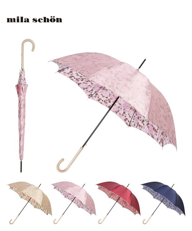 MOONBAT mila schon (ミラショーン) 長傘 内側花プリント ピンク