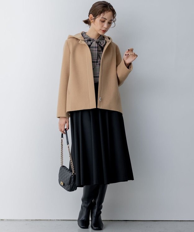 組曲 シアーツイルチェック ハイネックブラウス ベージュ系3