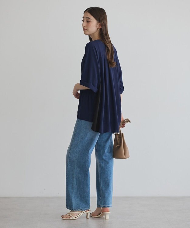 YECCA VECCA ギャザーデザイン配色シャツ Navy