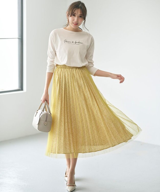 ANY SIS 【洗える】ラメ刺繍長袖 Tシャツ アイボリー