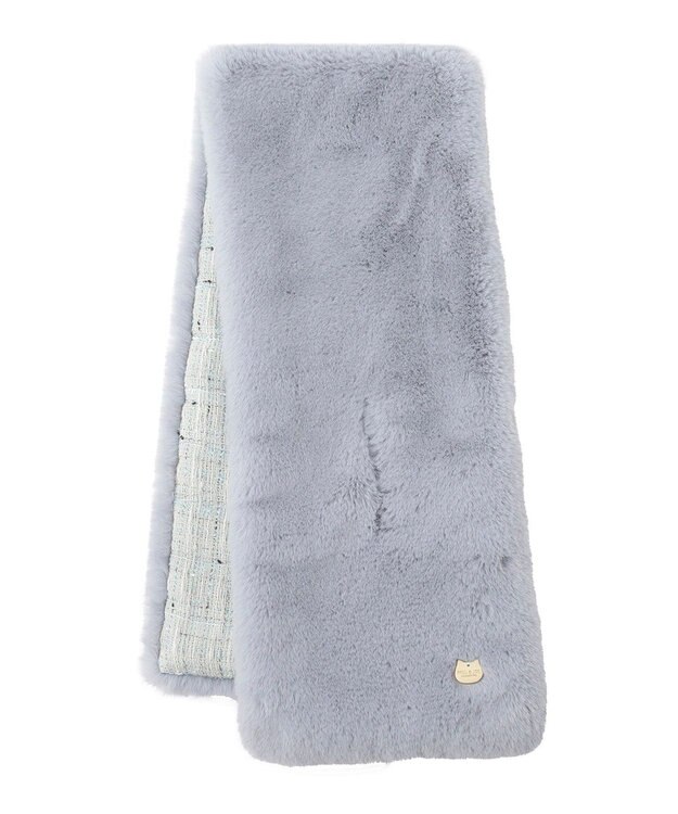 MOONBAT PAUL & JOE ACCESSOIRES フェイクファー×ツイード リバーシブルマフラー サックスブルー