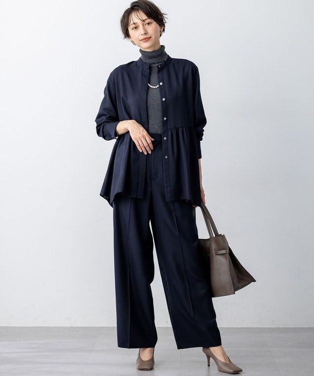 23区 【滝沢眞規子さん着用/VERY掲載/洗える】TWビエラ タック ワイド パンツ ネイビー系