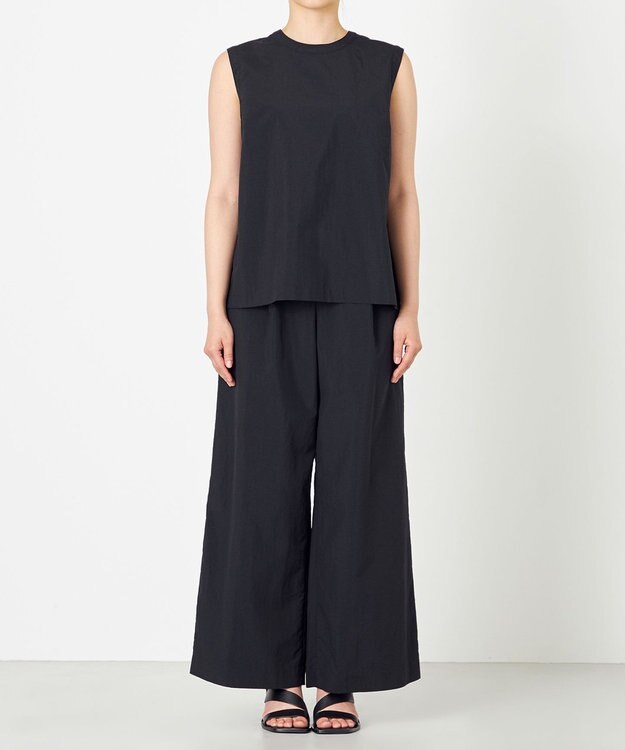 NAVE 【ReNAVE・洗える/撥水加工/接触冷感/UVケア/セットアップ】ナイロンタスラン ノースリブラウス ブラック系