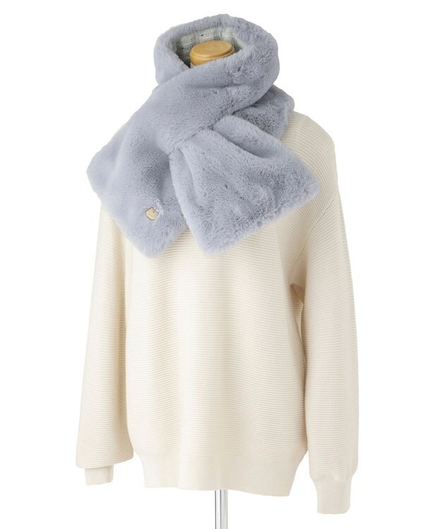 MOONBAT PAUL & JOE ACCESSOIRES フェイクファー×ツイード リバーシブルマフラー サックスブルー