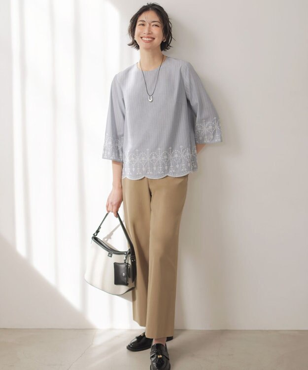 J.PRESS LADIES S 麻シェルドライ ワイド ストレート パンツ キャメル系