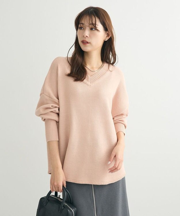 Green Parks 洗える　Ｖネックニットプルオーバー Pink