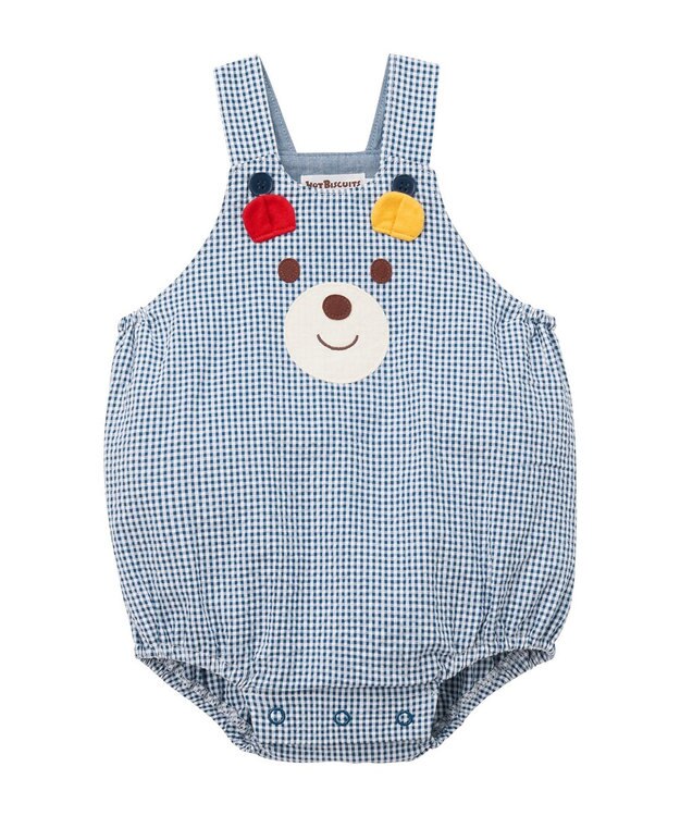 MIKI HOUSE HOT BISCUITS 【70-90cm】 顔ドン　デニムロンパース 紺×白