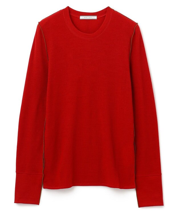 BEIGE， 【S-size】FORD / クルーネックトップス Red×Dark Camel