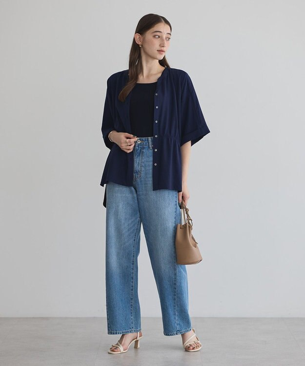 YECCA VECCA ギャザーデザイン配色シャツ Navy