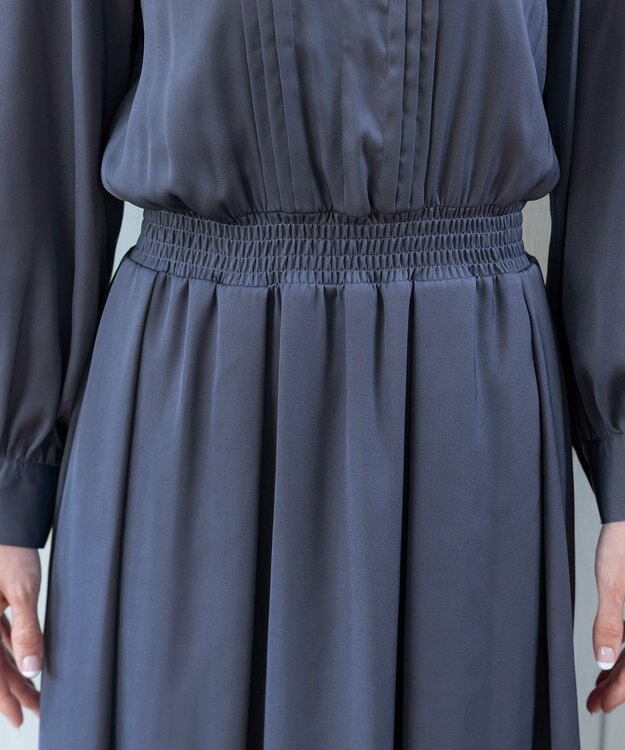 Tiaclasse L 【洗える】細リボンギャザーワンピース ブルー